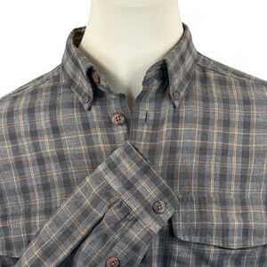 ExOfficio‎ Travel Mens L Gray Plaid Long Sleeve Button Down Utility Shirt Pocket